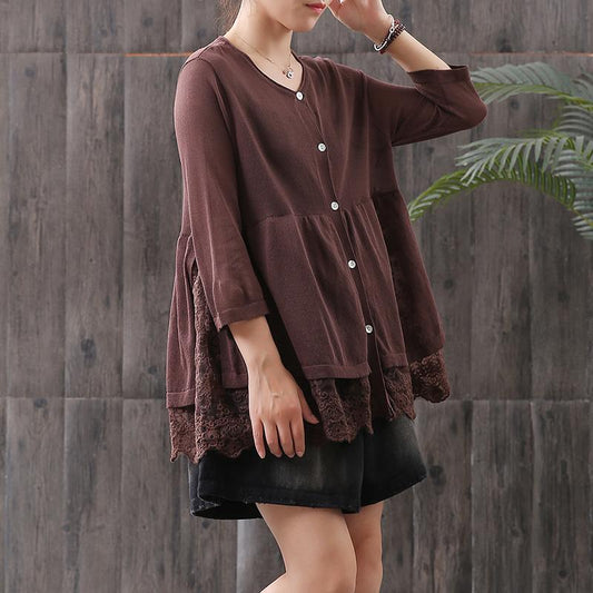 Summer Hollow Out Embroidery Spliced Vintage Blouse