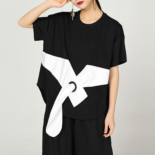 Summer Irregular Cotton Blouse With Bow