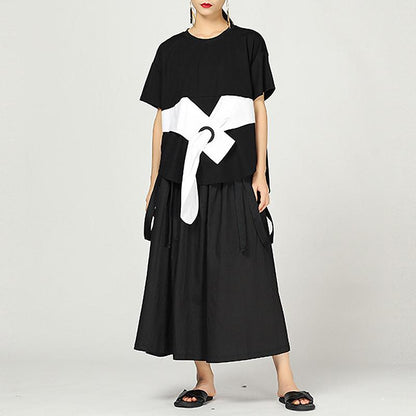 Summer Irregular Cotton Blouse With Bow
