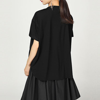 Summer Irregular Cotton Blouse With Bow