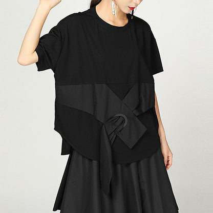 Summer Irregular Cotton Blouse With Bow