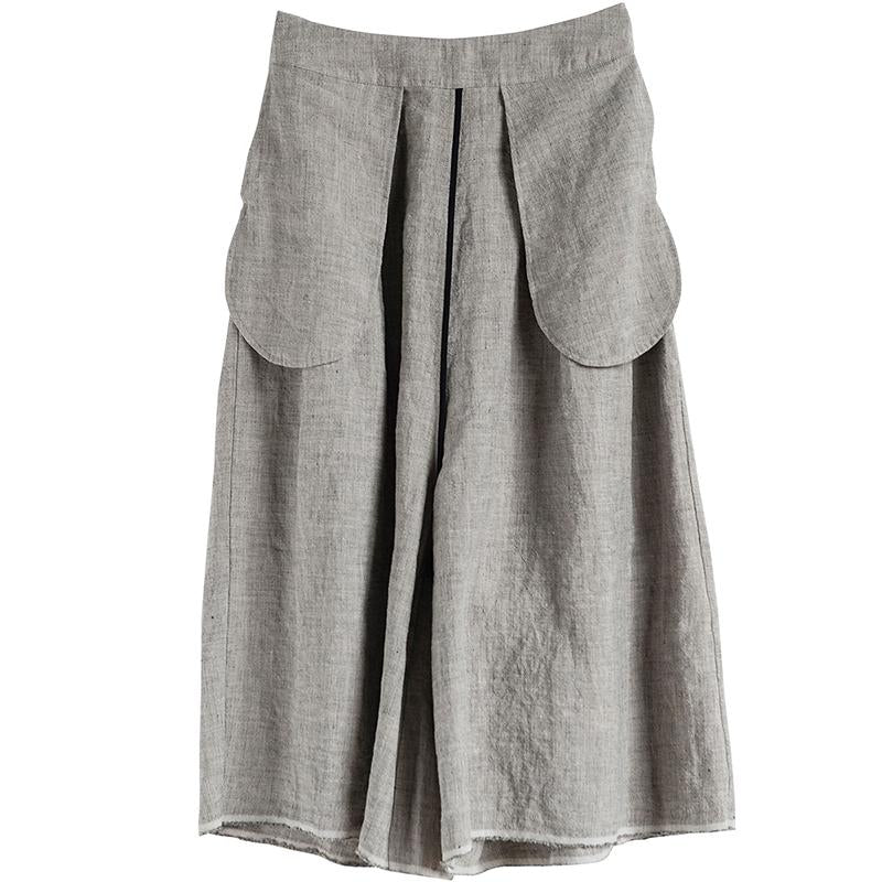 Summer Linen Solid Color Gray Wide Leg Pants