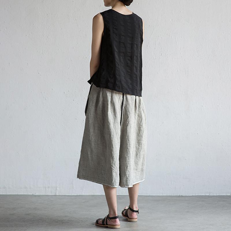 Summer Linen Solid Color Gray Wide Leg Pants