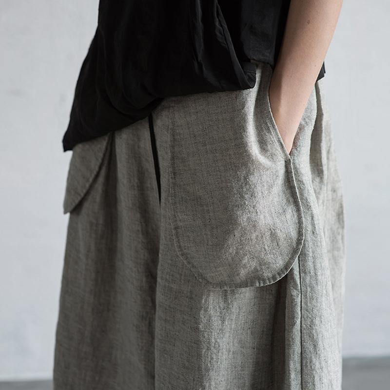 Summer Linen Solid Color Gray Wide Leg Pants