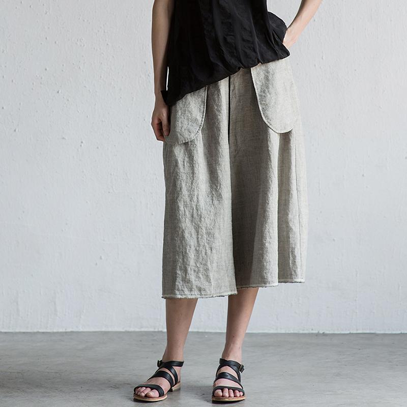Summer Linen Solid Color Gray Wide Leg Pants