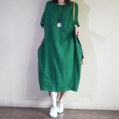 Summer Loose Embroidered Fishes Midi Dress