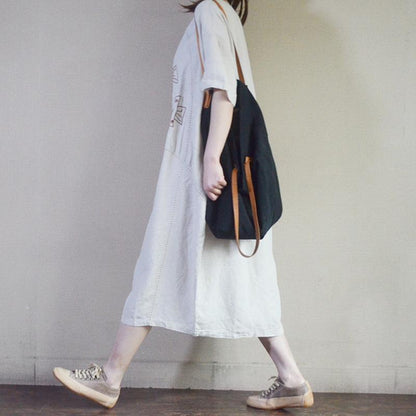 Summer Loose Embroidered Fishes Midi Dress