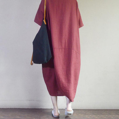 Summer Loose Embroidered Fishes Midi Dress
