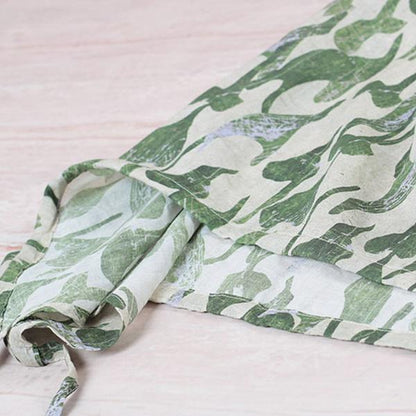 Summer Loose Green Leaves Irregular Hem Linen Blouse