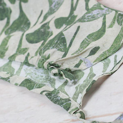 Summer Loose Green Leaves Irregular Hem Linen Blouse