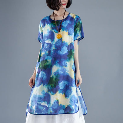 Short Sleeve Slit Summer Casual Printed Dress