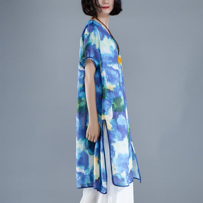 Short Sleeve Slit Summer Casual Printed Dress