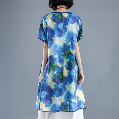 Short Sleeve Slit Summer Casual Printed Dress