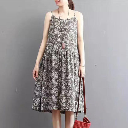 Summer O-Neck Sleeveless Floral Printed Slip Dress