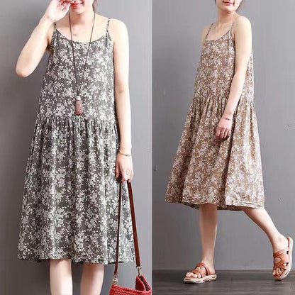 Summer O-Neck Sleeveless Floral Printed Slip Dress