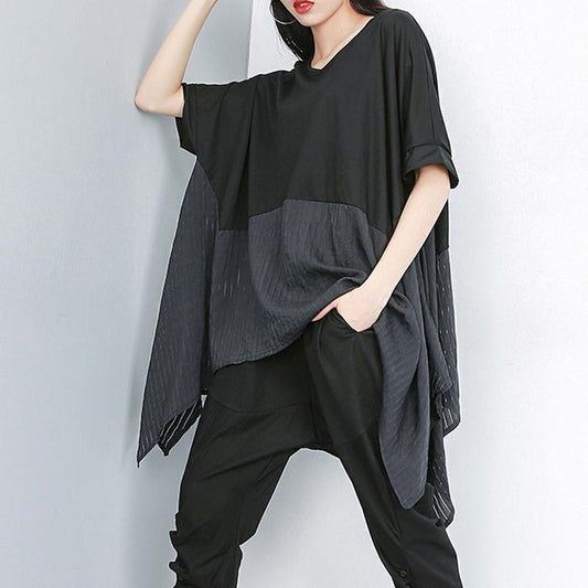 Summer Patchwork Batwing Sleeve Casual Blouse