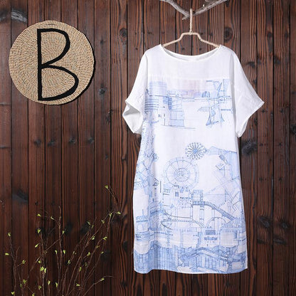 Summer Printing Loose Short Sleeve Women Dress
