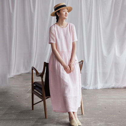 Summer Round Neck Back Lacing Pink Dress