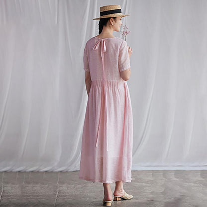 Summer Round Neck Back Lacing Pink Dress