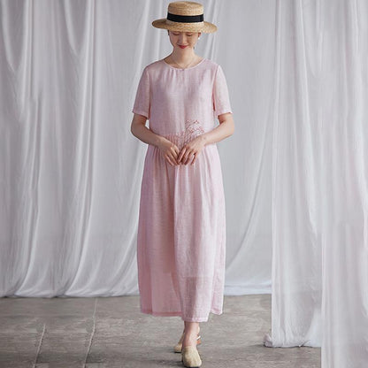 Summer Round Neck Back Lacing Pink Dress