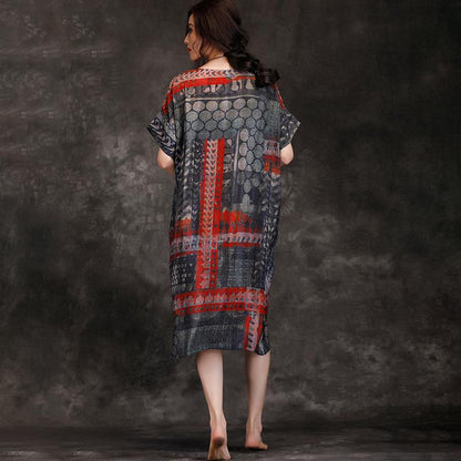 Summer Round Neck Travel Loose Printed Dress