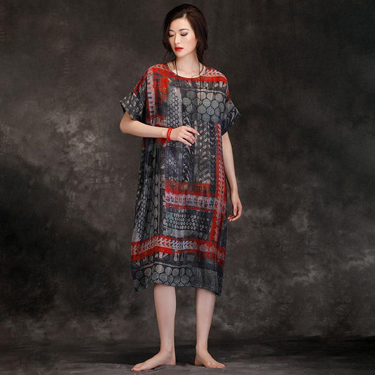 Summer Round Neck Travel Loose Printed Dress