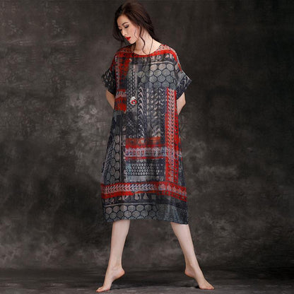 Summer Round Neck Travel Loose Printed Dress