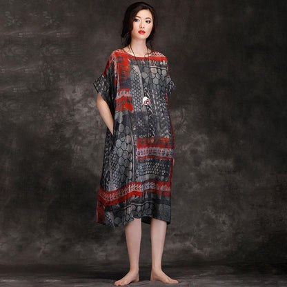 Summer Round Neck Travel Loose Printed Dress