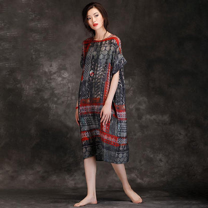 Summer Round Neck Travel Loose Printed Dress
