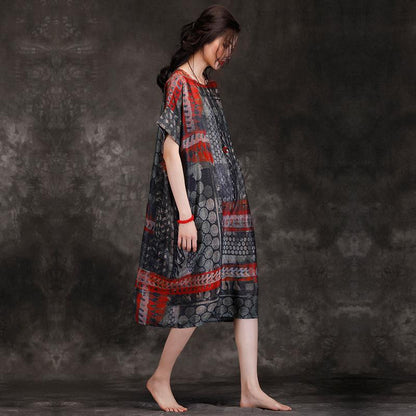 Summer Round Neck Travel Loose Printed Dress