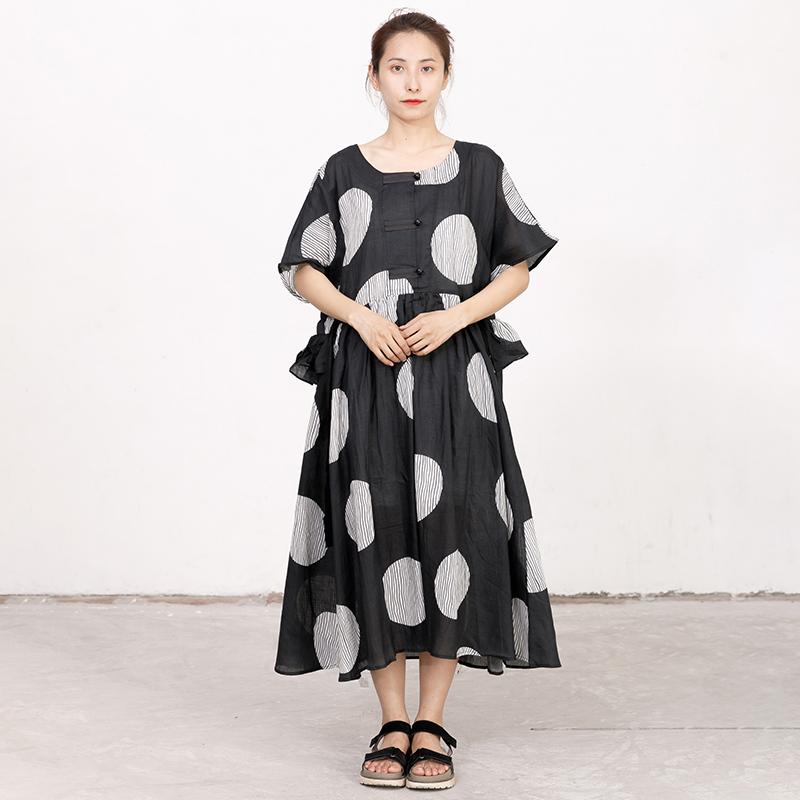 Summer Short Sleeve Black Pockets Casual Dress