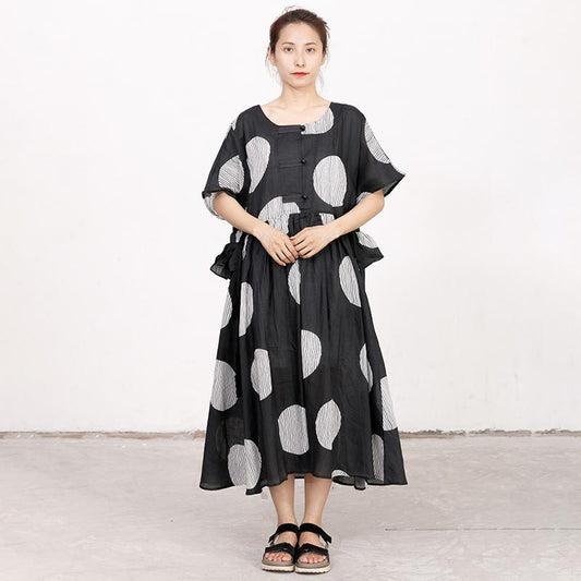 Summer Short Sleeve Black Pockets Casual Dress