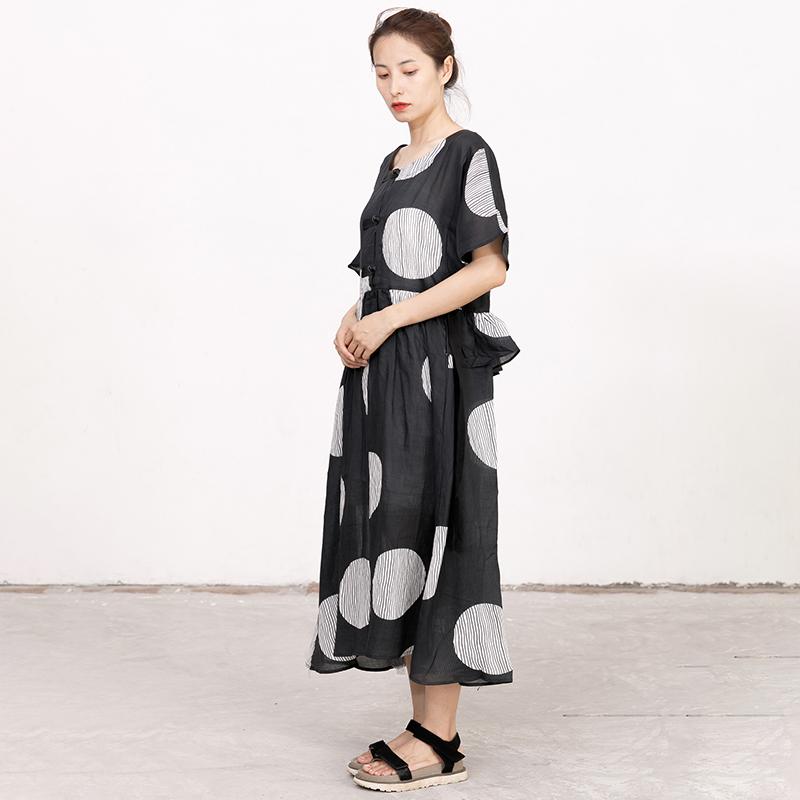 Summer Short Sleeve Black Pockets Casual Dress