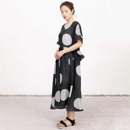 Summer Short Sleeve Black Pockets Casual Dress