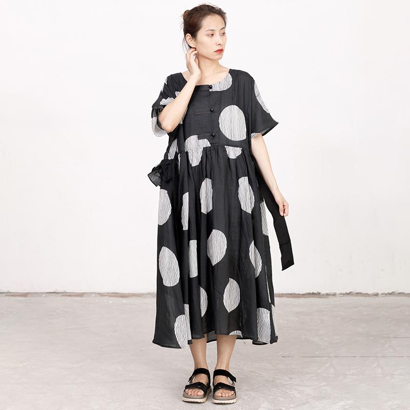 Summer Short Sleeve Black Pockets Casual Dress