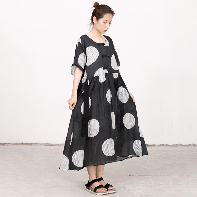 Summer Short Sleeve Black Pockets Casual Dress