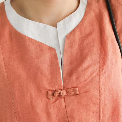 Summer Short Sleeve Cotton Linen Blouse