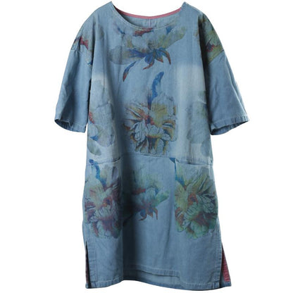 Summer Split Floral Printed Pockets Midi Dress