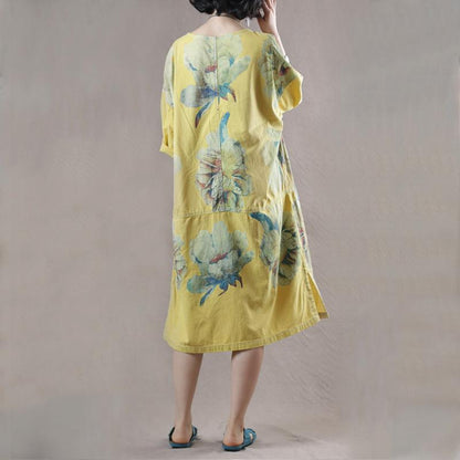 Summer Split Floral Printed Pockets Midi Dress