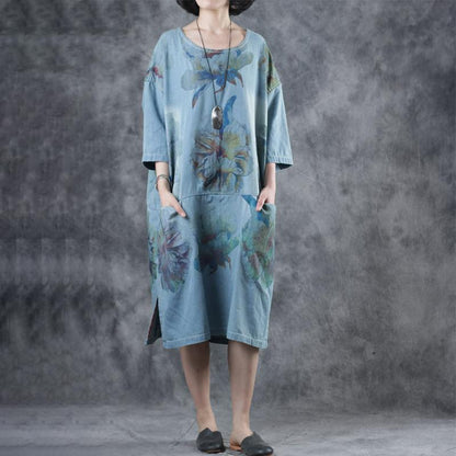 Summer Split Floral Printed Pockets Midi Dress