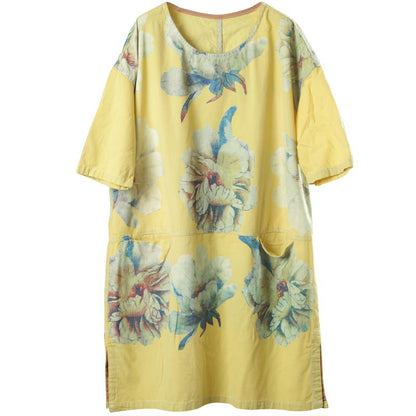 Summer Split Floral Printed Pockets Midi Dress