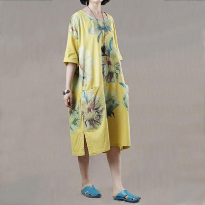 Summer Split Floral Printed Pockets Midi Dress