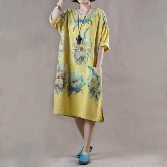 Summer Split Floral Printed Pockets Midi Dress