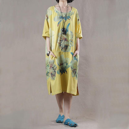 Summer Split Floral Printed Pockets Midi Dress
