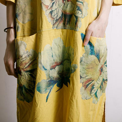 Summer Split Floral Printed Pockets Midi Dress