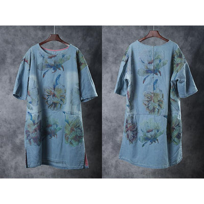 Summer Split Floral Printed Pockets Midi Dress