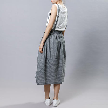 Summer Stripe Casual Literary Suspender Skirt