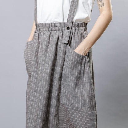 Summer Stripe Casual Literary Suspender Skirt