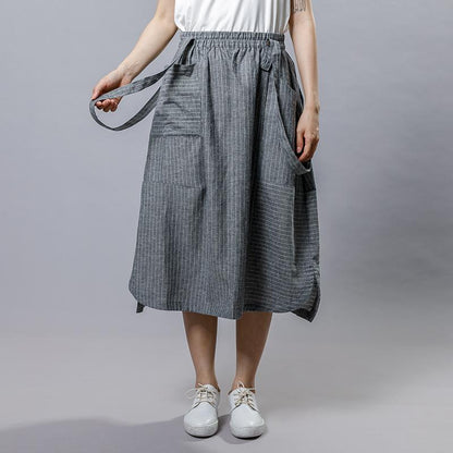 Summer Stripe Casual Literary Suspender Skirt