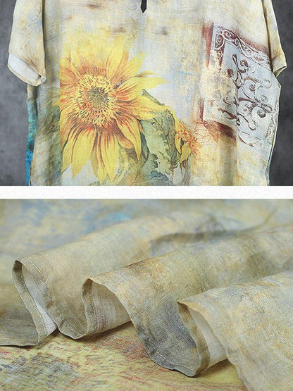 Sunflower V-Neck Loose Comfortabe Thin Dress
